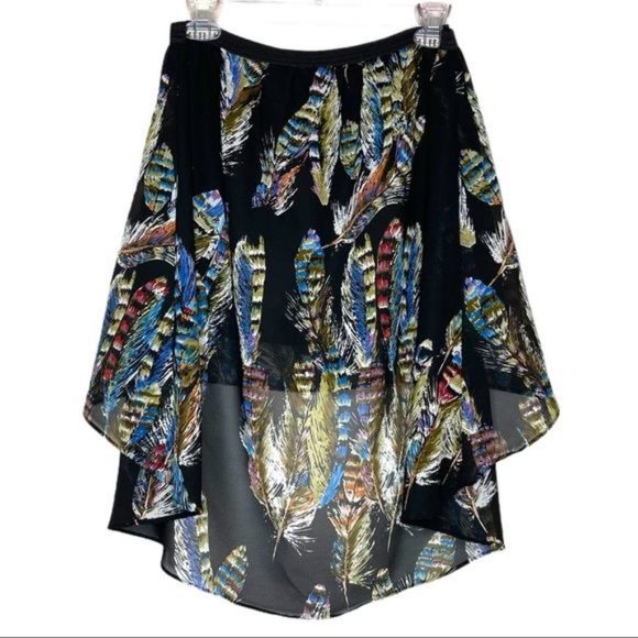 Apollo Skirt Black High Low Feather Print Size S - Picture 2 of 6